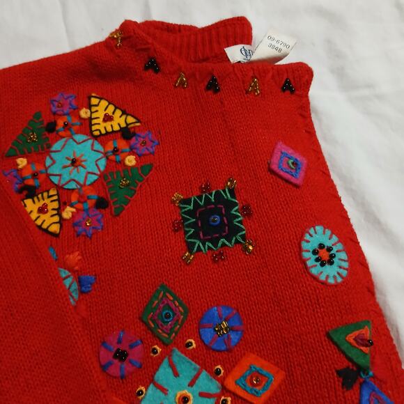 VTG Elements Exclusively Spiegel Women's Med Felted Cardigan Red Long-Sleeved - Picture 12 of 16